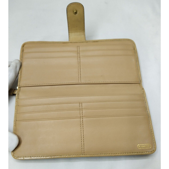Coach Signature Brown Canvas Leather Trim Stripes 65th Ann. Zip Around Wallet - Picture 7 of 15